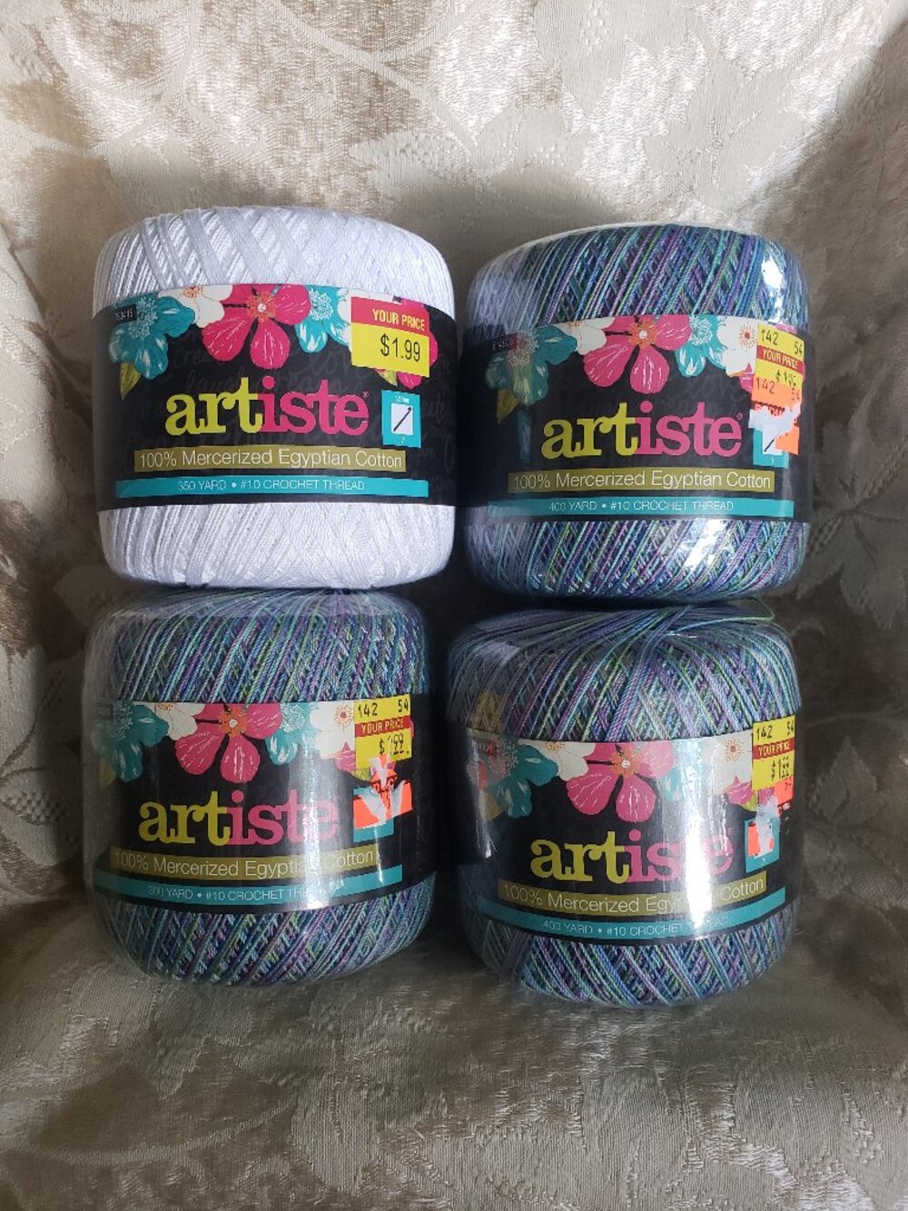 Artiste 100% Mercerized Egyptian Cotton #10 Crochet Thread x4